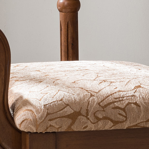 Classic Vintage Solid Wood Vanity Stool – Square Padded Seat with Patterned Upholstery and Low Back for the Bedroom