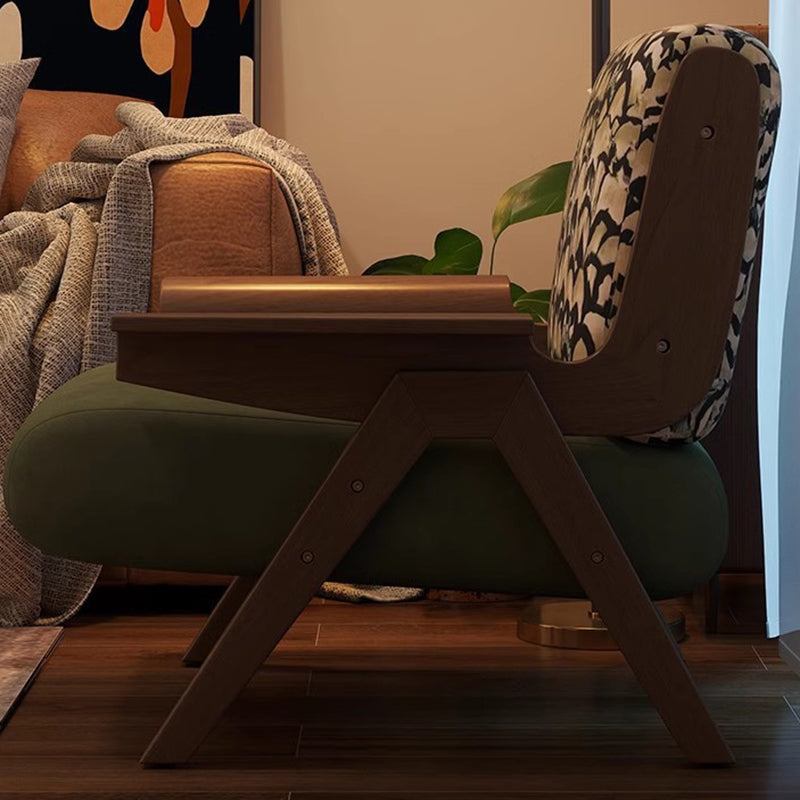 Traditional French-Style Square Fabric Accent Chair with Solid Rubberwood Frame and Armrests for Living Room