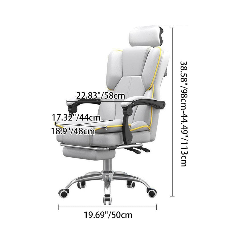 Modern Scandinavian Rectangular PU Leather Gaming Chair with Steel Frame, Height-Adjustable Swivel Backrest and Armrests for Bedroom