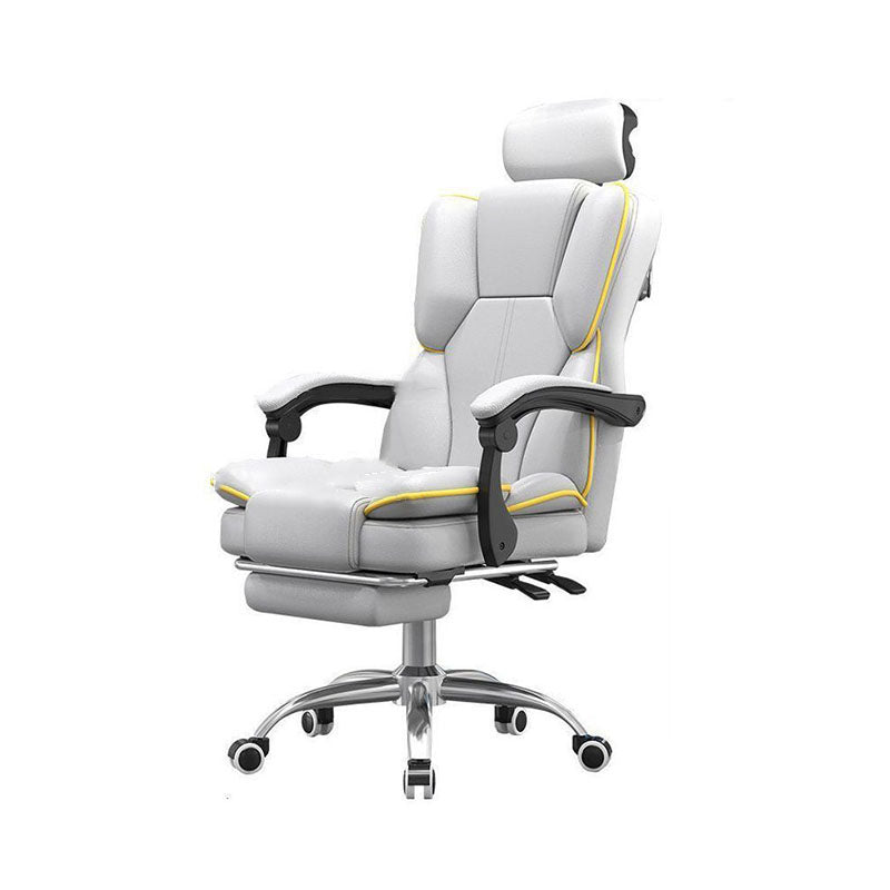 Modern Scandinavian Rectangular PU Leather Gaming Chair with Steel Frame, Height-Adjustable Swivel Backrest and Armrests for Bedroom