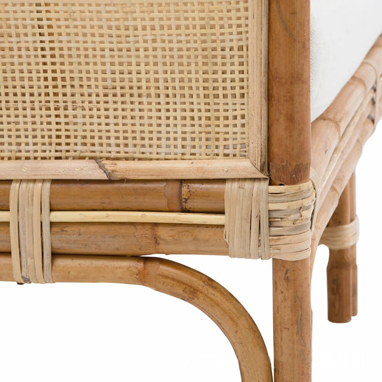 Traditional Chinese-Style Backrest Armchair Sofa – Handwoven Natural Indonesian Rattan, Waterproof Cushions, Zen-Style Living Room Chair