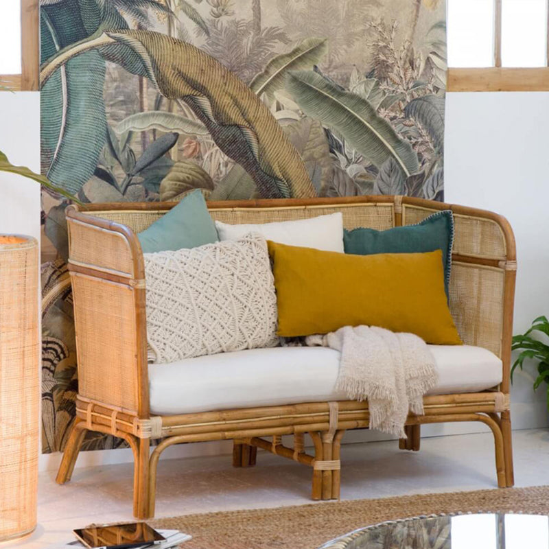Traditional Chinese-Style Backrest Armchair Sofa – Handwoven Natural Indonesian Rattan, Waterproof Cushions, Zen-Style Living Room Chair