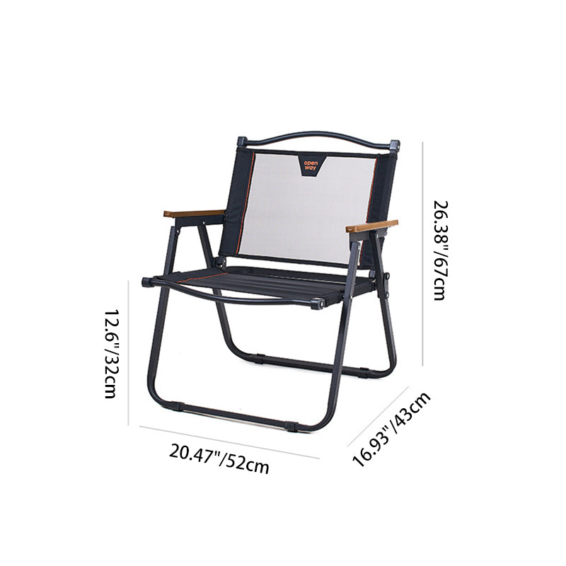 Modern Minimalist Foldable Camping Chair with Square Carbon Steel Frame, Nylon Seat, Beech Wood Backrest and Armrests for Outdoor Use