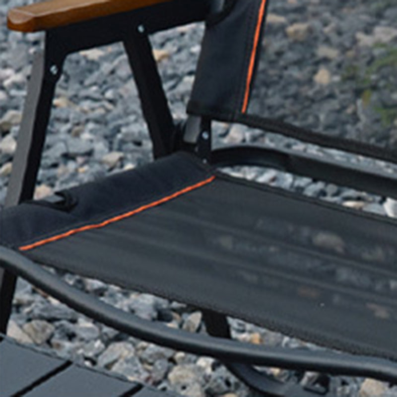 Modern Minimalist Foldable Camping Chair with Square Carbon Steel Frame, Nylon Seat, Beech Wood Backrest and Armrests for Outdoor Use