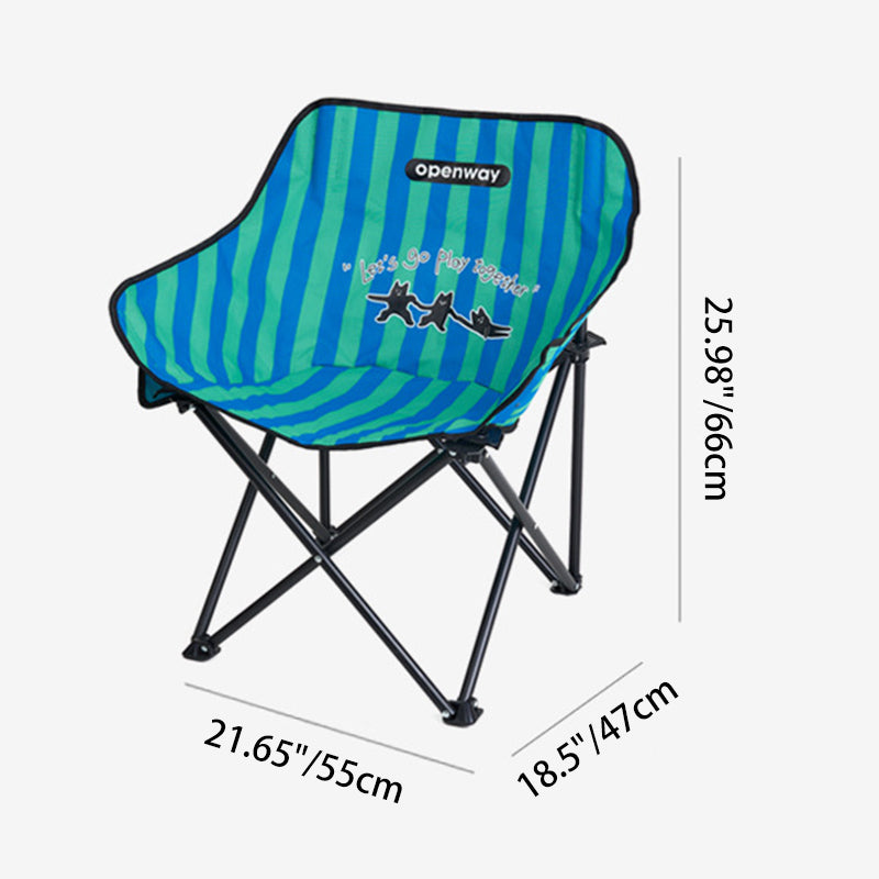 Modern Minimalist Foldable Camping Chair with Backrest — Square Carbon Steel Frame, Oxford Fabric, Striped or Plaid Design, Outdoor Use