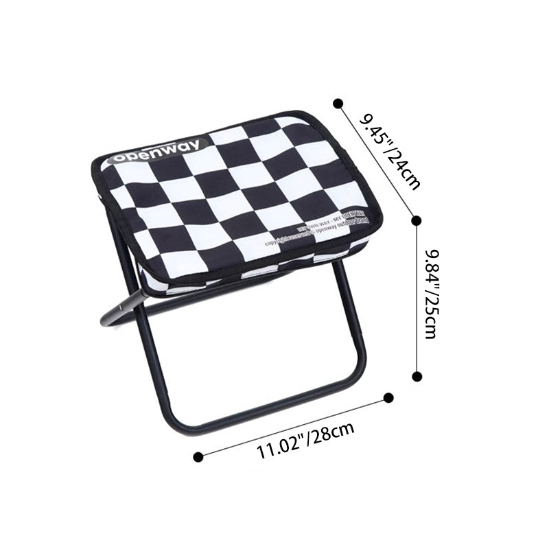 Modern Minimalist Rectangular Folding Stool with Carbon Steel Frame, Oxford Fabric Seat and Backrest — Striped or Plaid, Outdoor Use