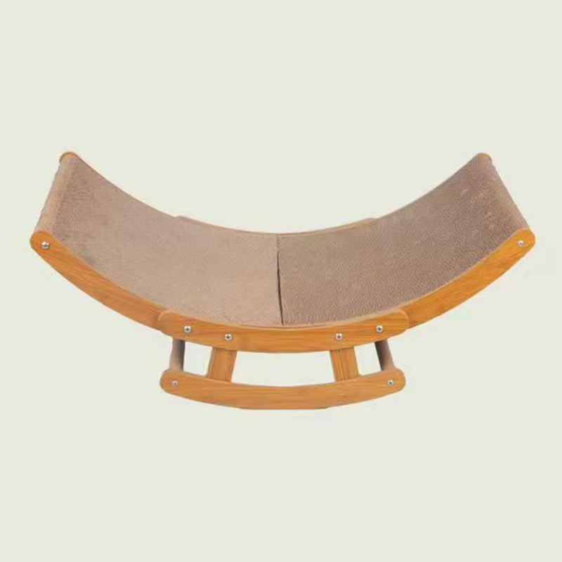Modern Minimalist Curved Wooden Board Cat Rocking Chair with Corrugated Paper Accents for Living Room