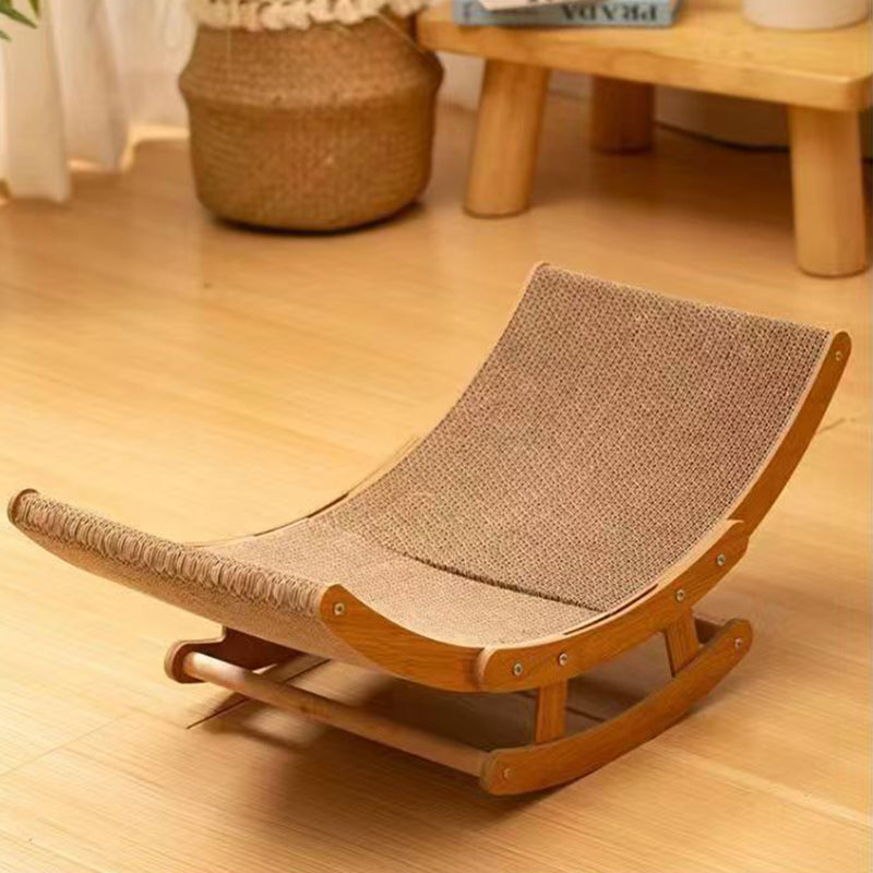 Modern Minimalist Curved Wooden Board Cat Rocking Chair with Corrugated Paper Accents for Living Room