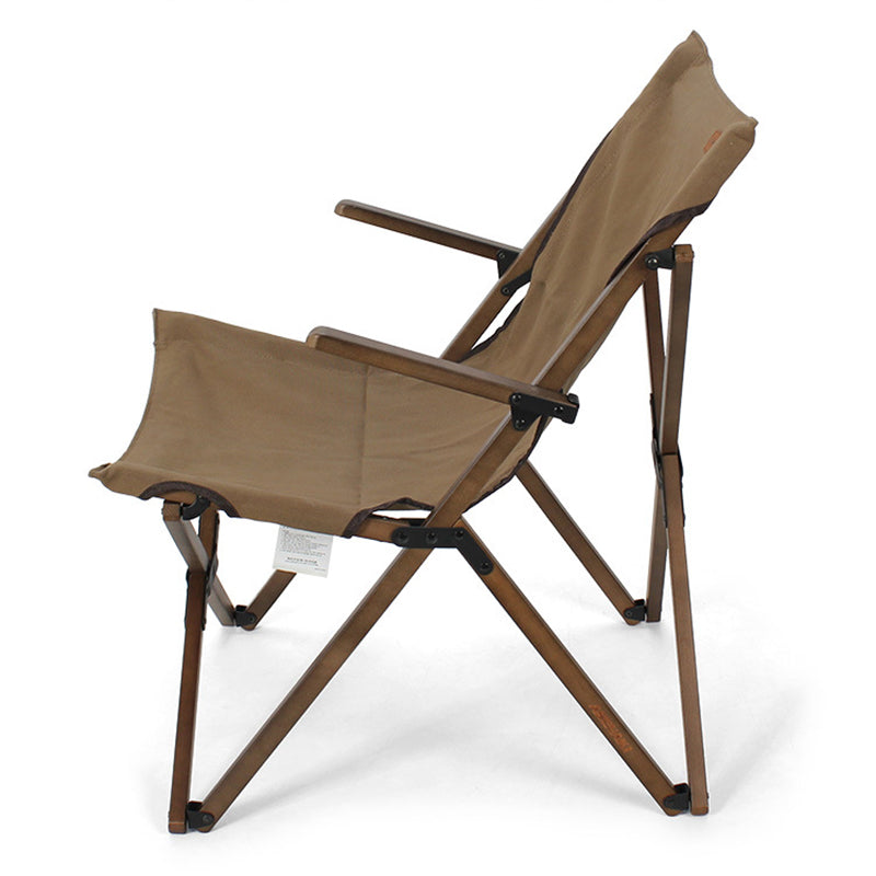 Modern Minimalist Curved Solid Wood Recliner with Fabric Backrest and Foldable Armrests for Garden