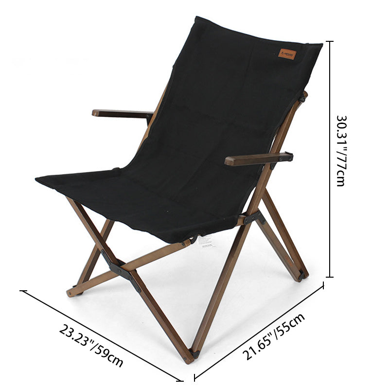 Modern Minimalist Curved Solid Wood Recliner with Fabric Backrest and Foldable Armrests for Garden