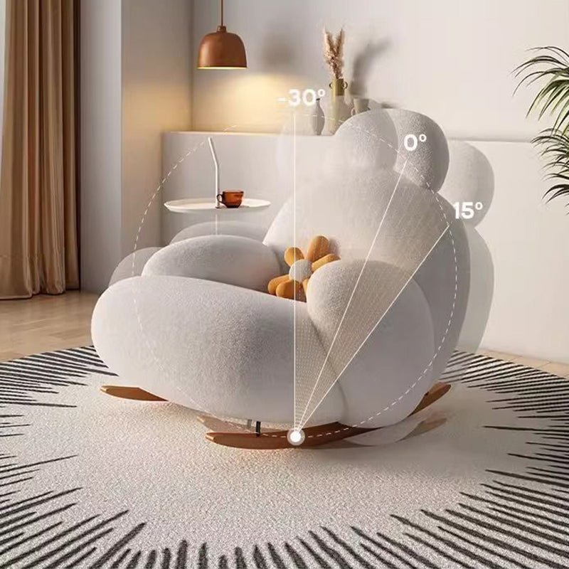 Modern Minimalist Curved Rocking Chair with Faux Rabbit Fur Upholstery, Down-Filled Cushions, Silk-Cotton Fabric, and Solid Wood Frame – Living Room