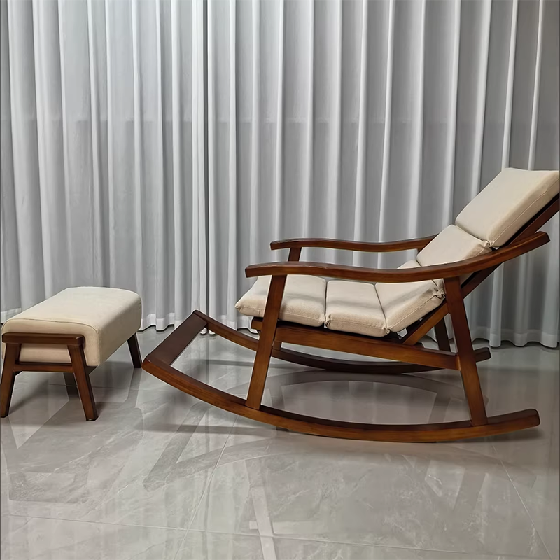 Sleek Oak & Linen Ergonomic Rocking Chair with Armrests - Modern Minimalist Design for Living Room & Bedroom