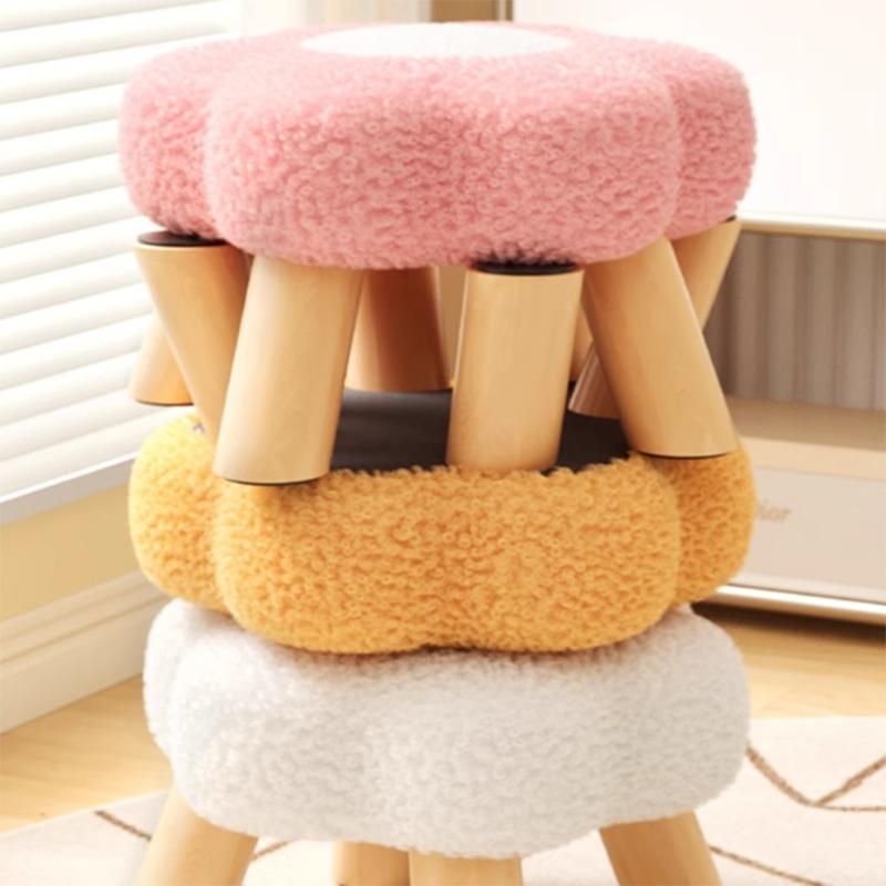 Kids' Flower-Shaped Lamb Fleece Stool - Stackable, Low-Profile, Backless & Armless Contemporary Seating for Living Room & Bedroom