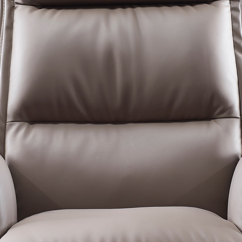 Modern Luxury Genuine Leather Desk Chair with Wood & Aluminum Frame, Rectangular Back, Footrest and Wheels - Ideal for Study and Home Office