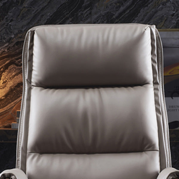 Modern Luxury Genuine Leather Desk Chair with Wood & Aluminum Frame, Rectangular Back, Footrest and Wheels - Ideal for Study and Home Office