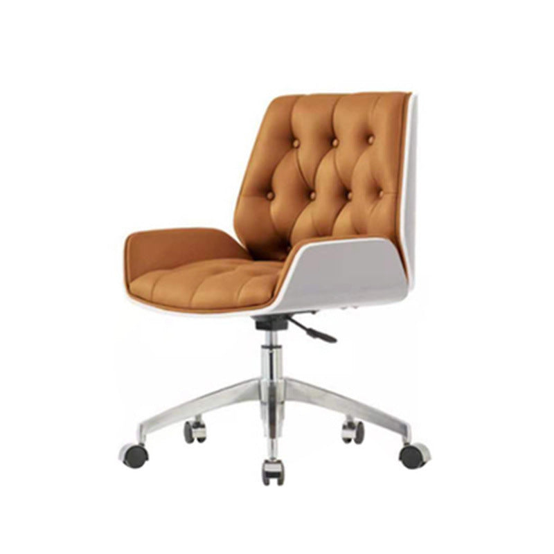Nordic Contemporary Swivel Desk Chair with Microfiber and Genuine Leather Upholstery, Wood and Steel Square Frame, Armrests and Backrest for Home Office or Study