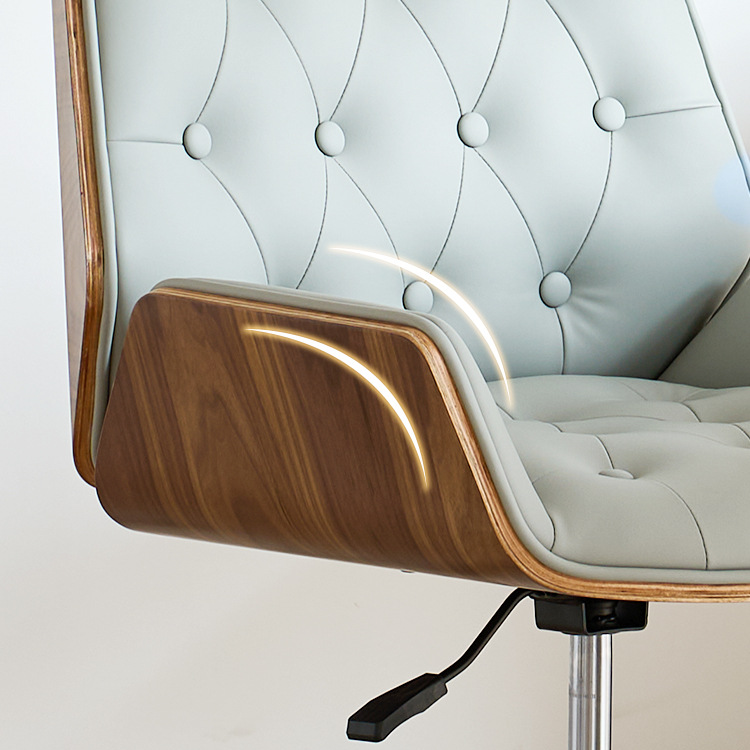 Nordic Contemporary Swivel Desk Chair with Microfiber and Genuine Leather Upholstery, Wood and Steel Square Frame, Armrests and Backrest for Home Office or Study