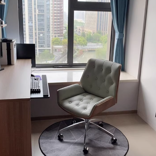 Nordic Contemporary Swivel Desk Chair with Microfiber and Genuine Leather Upholstery, Wood and Steel Square Frame, Armrests and Backrest for Home Office or Study