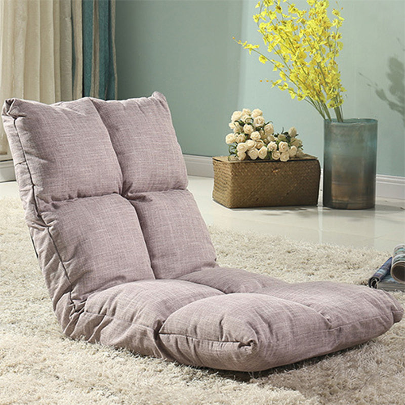 Modern Minimalist Fabric & Cotton Lazy Chair with Metal Frame, Rectangular Checkered Cushions, Adjustable Backrest - Tatami Style for Living Room, Bedroom & Bay Window
