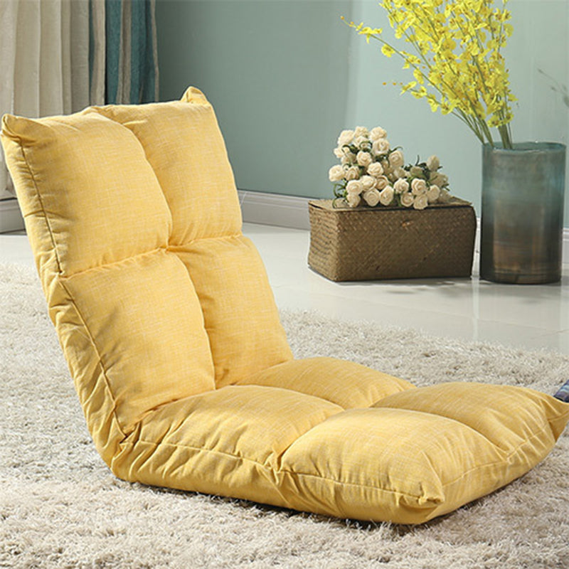 Modern Minimalist Fabric & Cotton Lazy Chair with Metal Frame, Rectangular Checkered Cushions, Adjustable Backrest - Tatami Style for Living Room, Bedroom & Bay Window