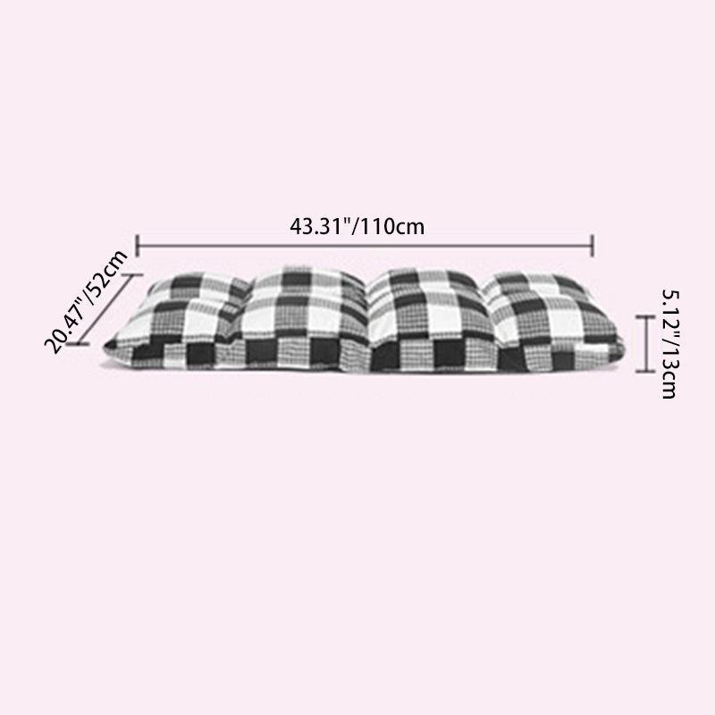 Modern Minimalist Fabric & Cotton Lazy Chair with Metal Frame, Rectangular Checkered Cushions, Adjustable Backrest - Tatami Style for Living Room, Bedroom & Bay Window