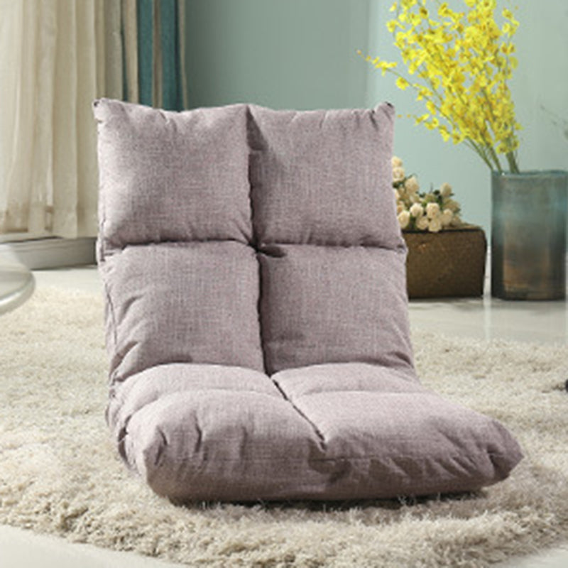 Modern Minimalist Fabric & Cotton Lazy Chair with Metal Frame, Rectangular Checkered Cushions, Adjustable Backrest - Tatami Style for Living Room, Bedroom & Bay Window
