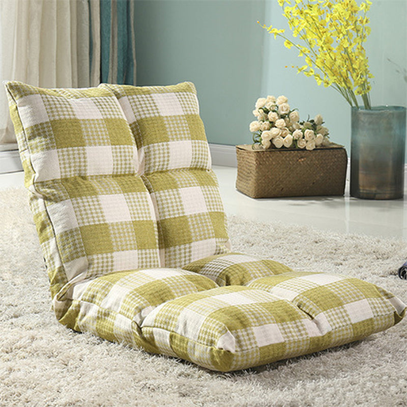 Modern Minimalist Fabric & Cotton Lazy Chair with Metal Frame, Rectangular Checkered Cushions, Adjustable Backrest - Tatami Style for Living Room, Bedroom & Bay Window