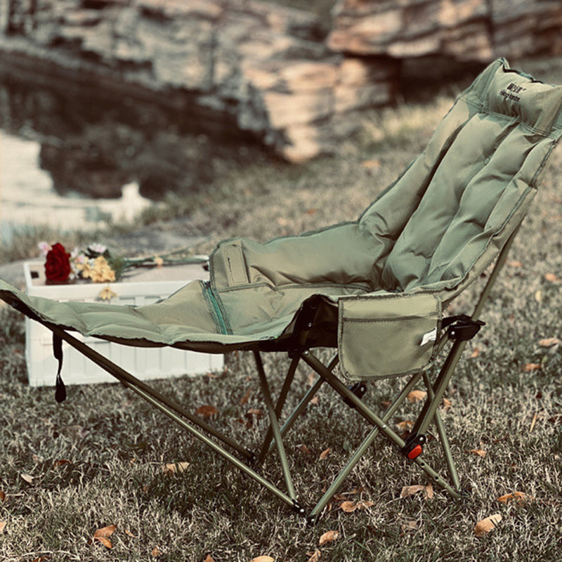 Moon Foldable Camping Recliner with Footrest & Backrest – Modern Minimalist Fabric & Carbon Steel for Outdoor Patio