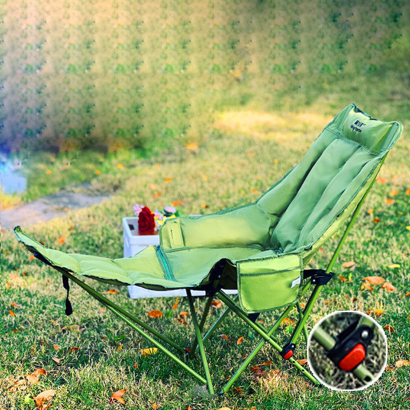 Moon Foldable Camping Recliner with Footrest & Backrest – Modern Minimalist Fabric & Carbon Steel for Outdoor Patio