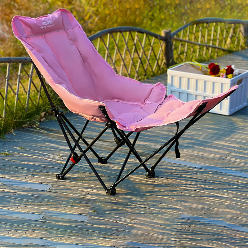 Moon Foldable Camping Recliner with Footrest & Backrest – Modern Minimalist Fabric & Carbon Steel for Outdoor Patio