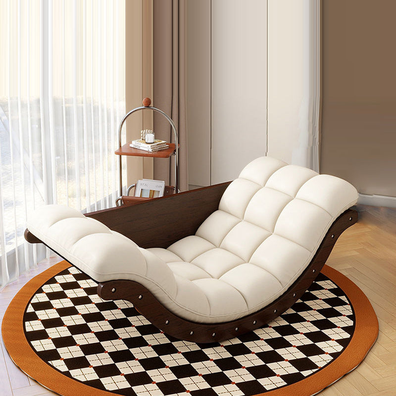 Contemporary Nordic Moon Boat Rocking Chair with Wood Frame — Faux Leather and Cotton-Linen Upholstery, Backrest Recliner for Living Room & Bedroom