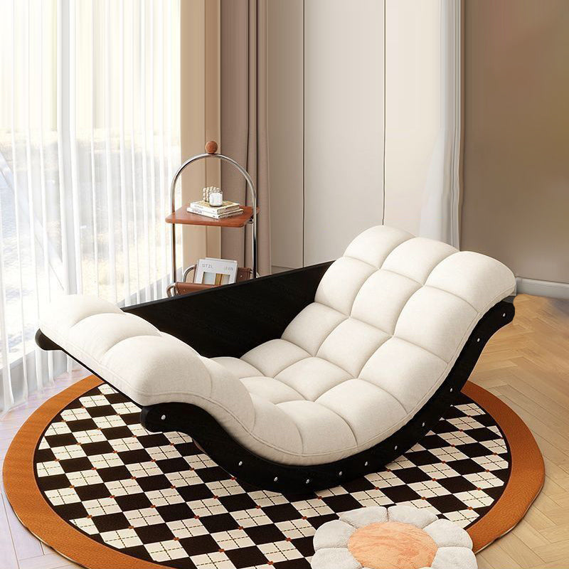 Contemporary Nordic Moon Boat Rocking Chair with Wood Frame — Faux Leather and Cotton-Linen Upholstery, Backrest Recliner for Living Room & Bedroom