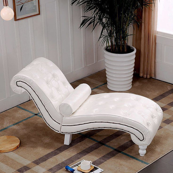 Luxurious European-Style Velvet and Leather Curved Chaise Lounge Recliner with Wooden Frame and Backrest – Perfect for Living Room or Bedroom