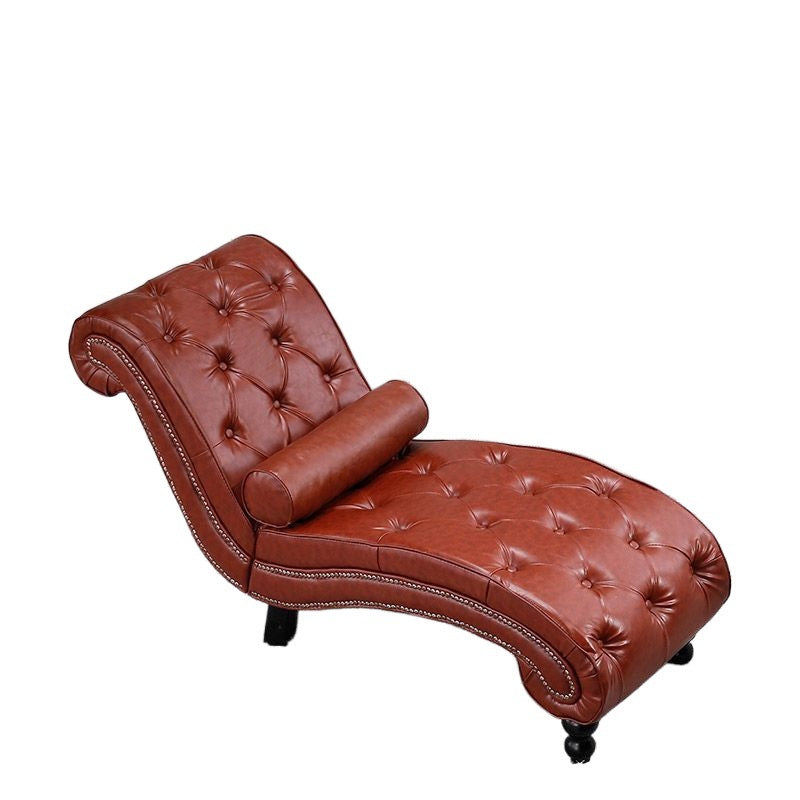 Luxurious European-Style Velvet and Leather Curved Chaise Lounge Recliner with Wooden Frame and Backrest – Perfect for Living Room or Bedroom