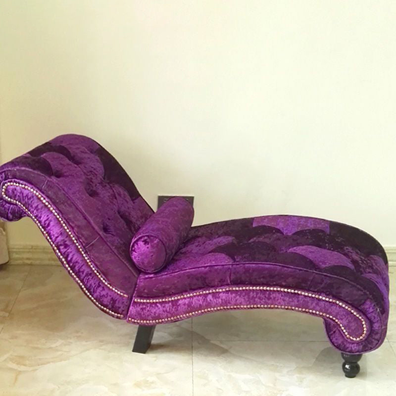 Luxurious European-Style Velvet and Leather Curved Chaise Lounge Recliner with Wooden Frame and Backrest – Perfect for Living Room or Bedroom