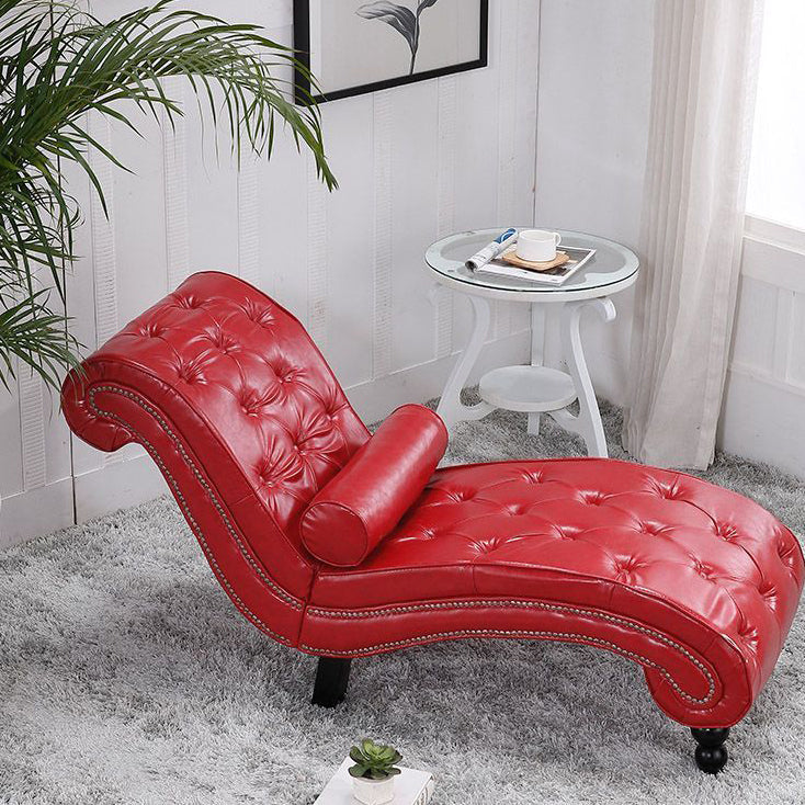 Luxurious European-Style Velvet and Leather Curved Chaise Lounge Recliner with Wooden Frame and Backrest – Perfect for Living Room or Bedroom