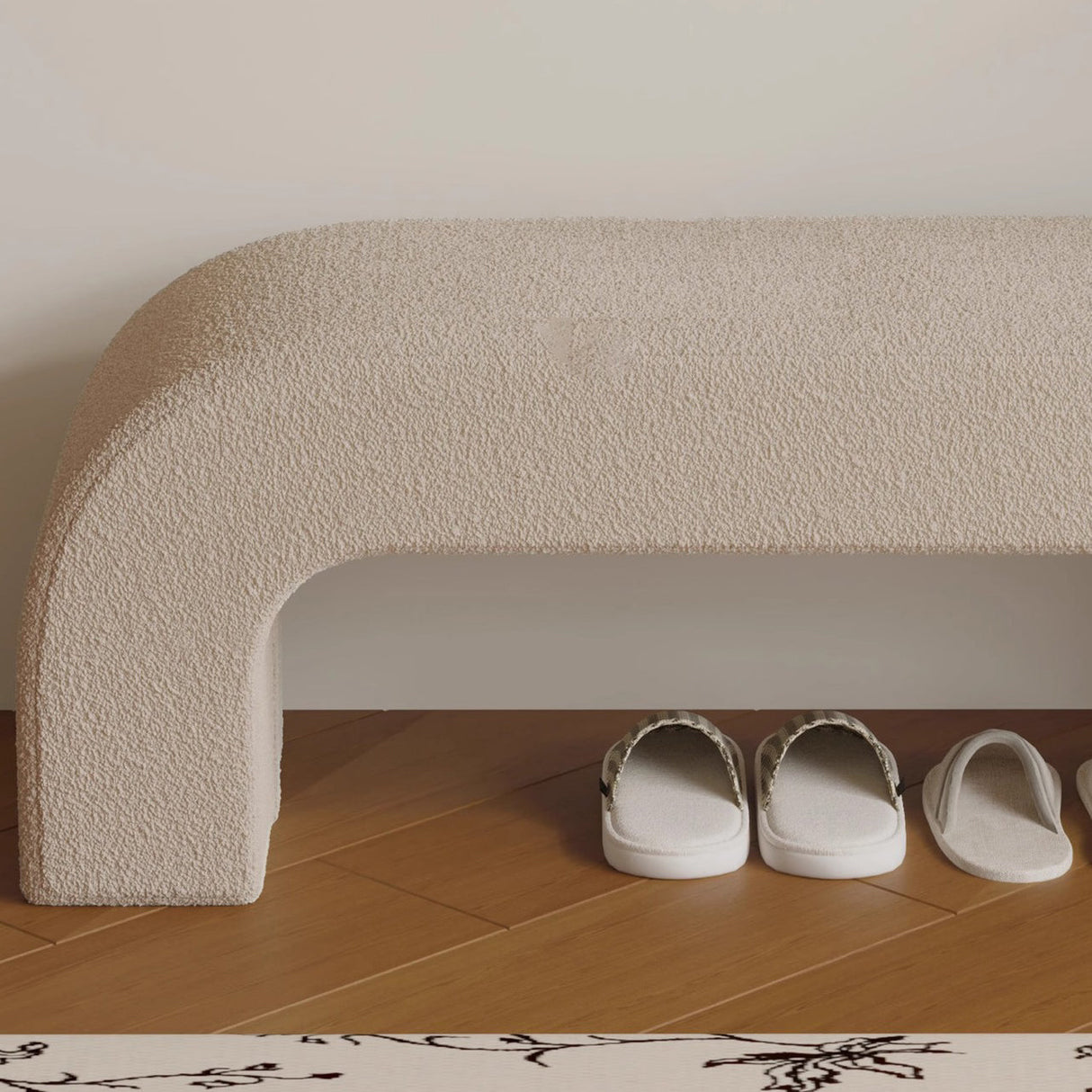 Sleek Modern Minimalist Wood, Lambswool & PU Leather Rectangular Bench for Entryway & Living Room