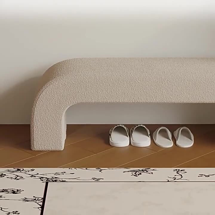 Sleek Modern Minimalist Wood, Lambswool & PU Leather Rectangular Bench for Entryway & Living Room
