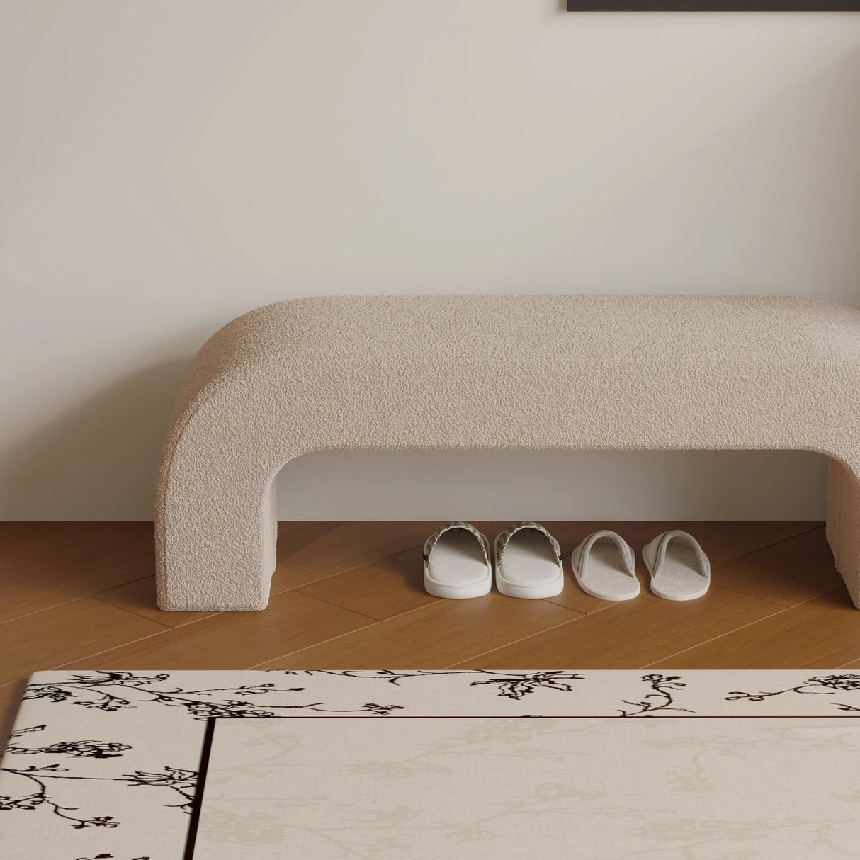 Sleek Modern Minimalist Wood, Lambswool & PU Leather Rectangular Bench for Entryway & Living Room