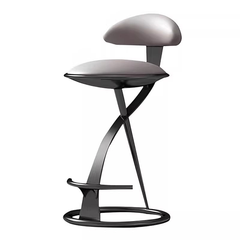 Luxurious Modern Round Bar Stool in Microfiber Leather & Stainless Steel with Backrest and Footrest for Kitchen & Bar