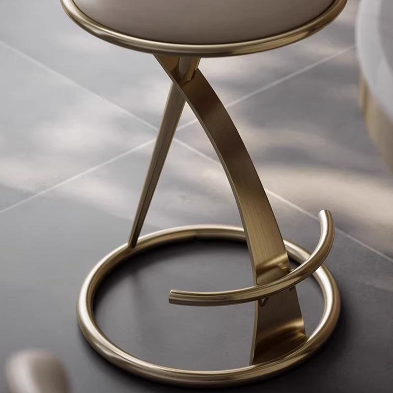 Luxurious Modern Round Bar Stool in Microfiber Leather & Stainless Steel with Backrest and Footrest for Kitchen & Bar