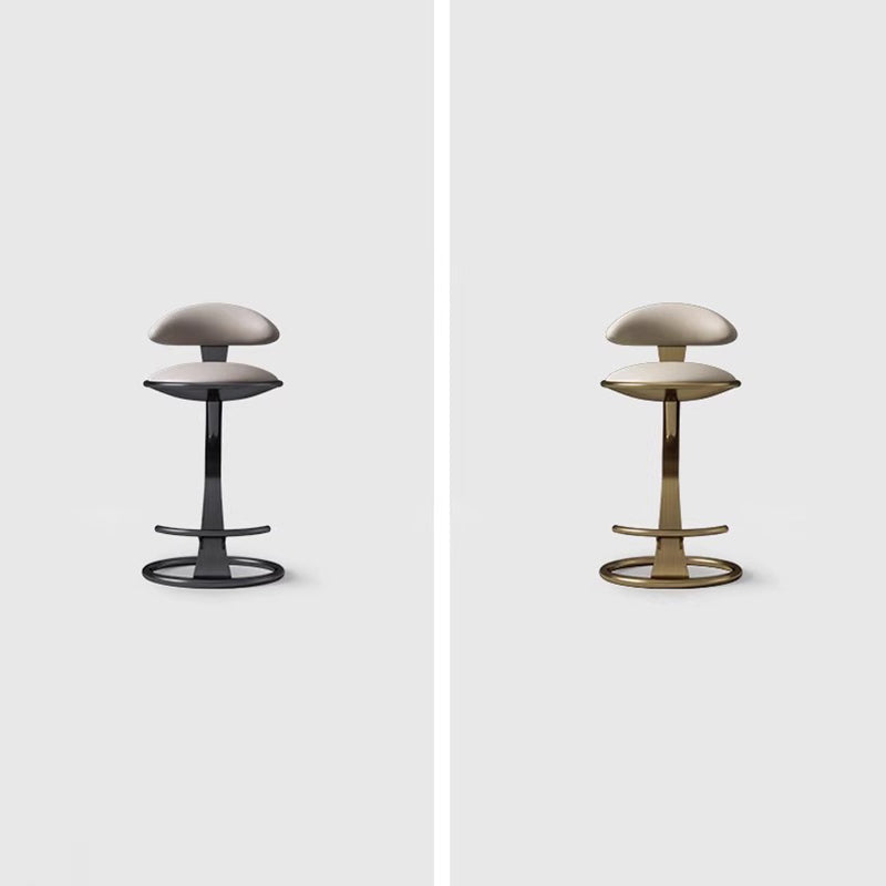 Luxurious Modern Round Bar Stool in Microfiber Leather & Stainless Steel with Backrest and Footrest for Kitchen & Bar