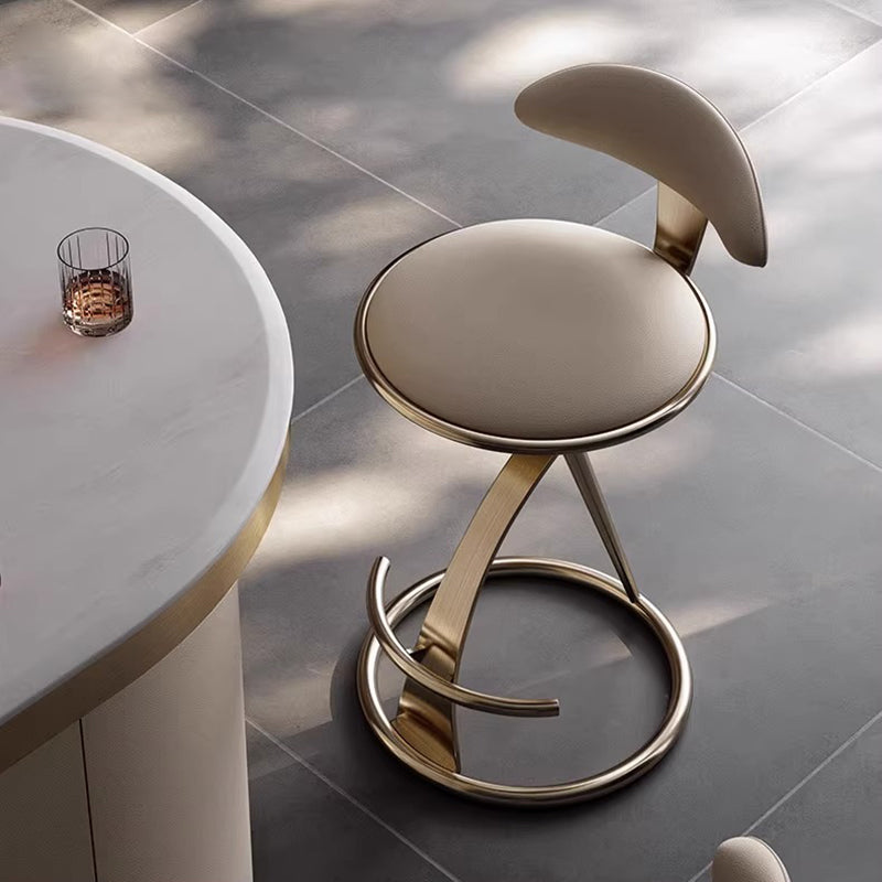 Luxurious Modern Round Bar Stool in Microfiber Leather & Stainless Steel with Backrest and Footrest for Kitchen & Bar