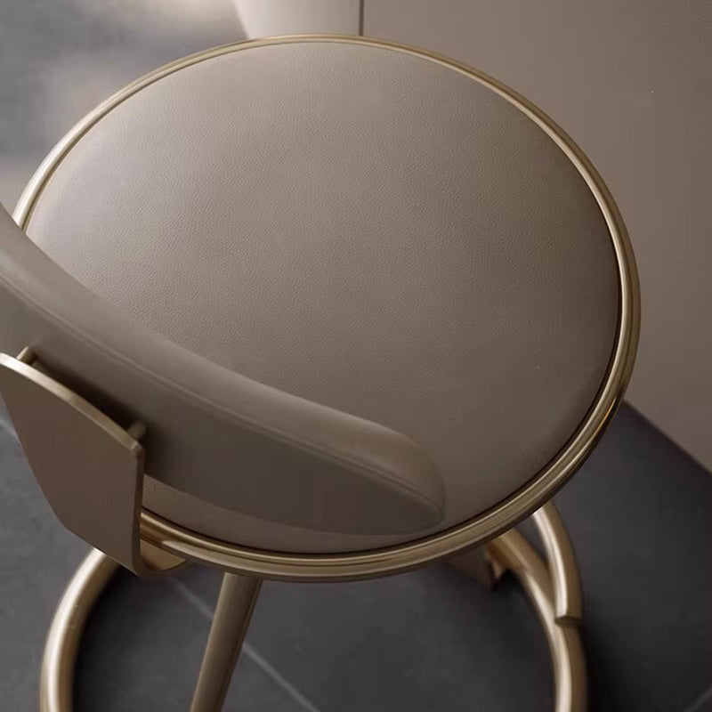 Luxurious Modern Round Bar Stool in Microfiber Leather & Stainless Steel with Backrest and Footrest for Kitchen & Bar