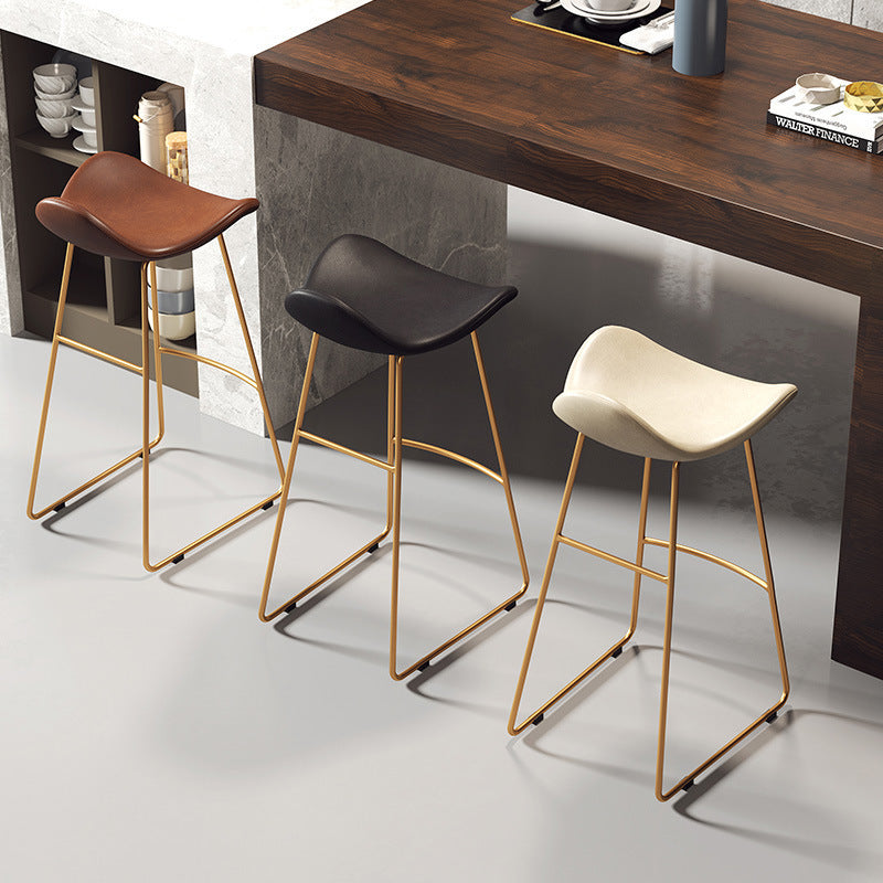 Modern Scandinavian PU Leather & Iron Triangle Bar Stool with Backrest and Footrest for Kitchen & Bar