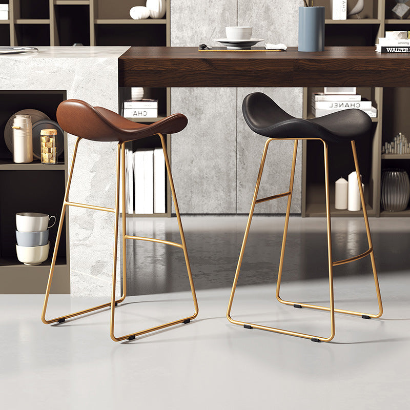 Modern Scandinavian PU Leather & Iron Triangle Bar Stool with Backrest and Footrest for Kitchen & Bar
