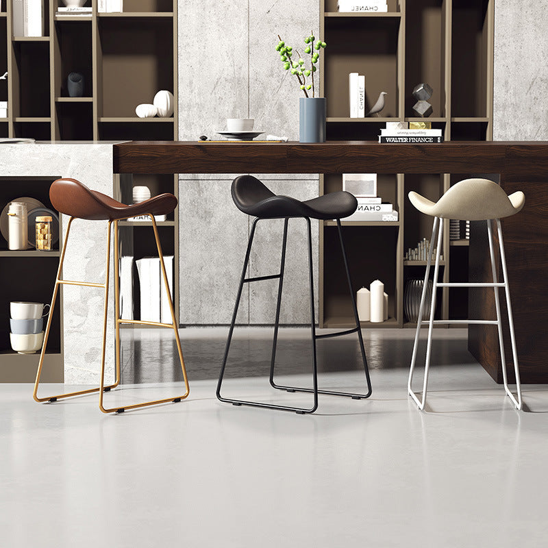 Modern Scandinavian PU Leather & Iron Triangle Bar Stool with Backrest and Footrest for Kitchen & Bar