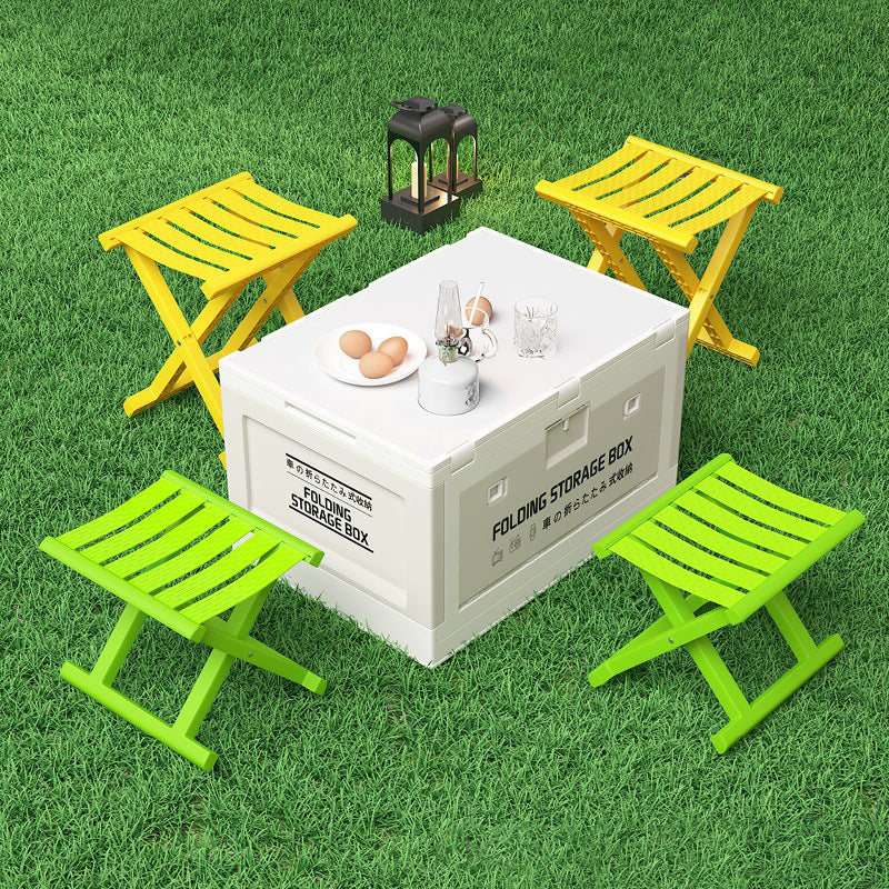 Contemporary Industrial Square Foldable Stool - Low-Profile, Portable PP/TPE Camping Chair for Outdoor and Living Room
