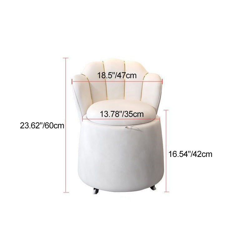 Nordic Contemporary Velvet Wood Vanity Stool with Round Petal-Back, Storage and Backrest – Ideal Bedroom Seating