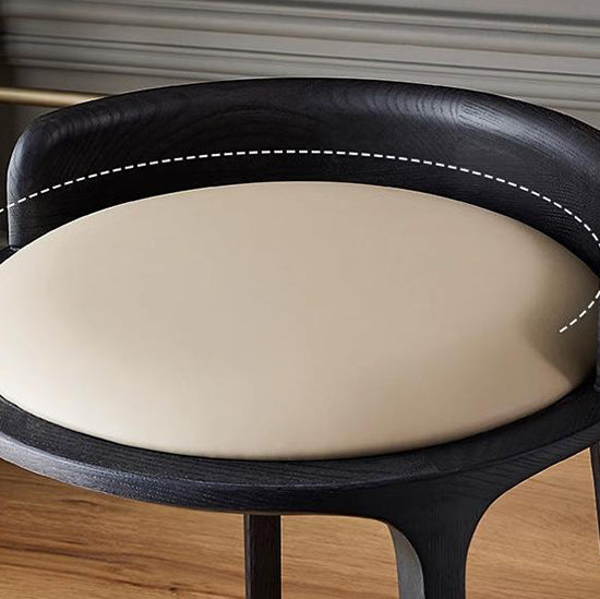Modern Retro Ash Oak Wood Vanity Stool with Faux Leather Upholstery and Backrest – Round Bedroom Vanity Chair